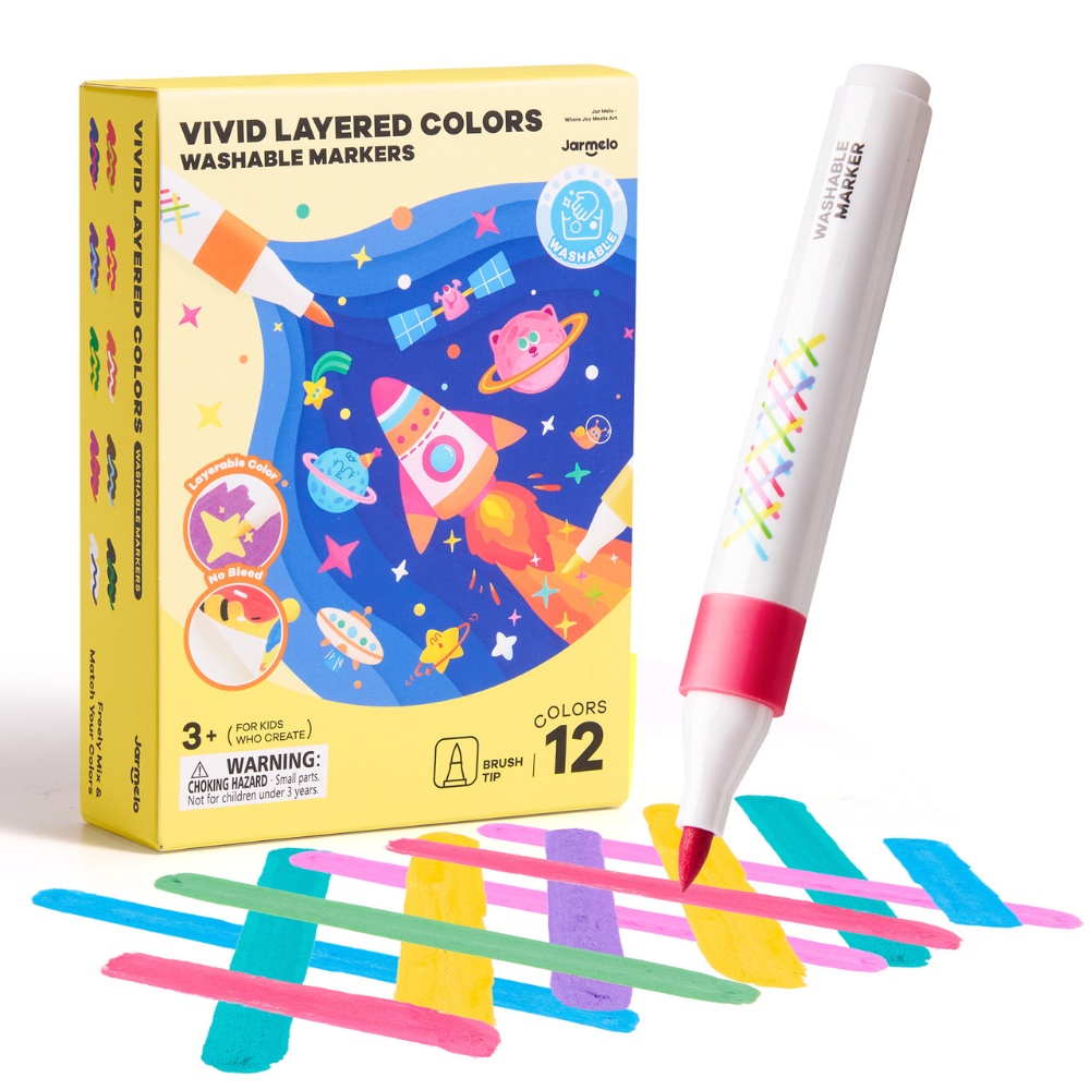 Jar Meló - Fine Tip Washable Markers - 12 Vivid Colours - Image 2