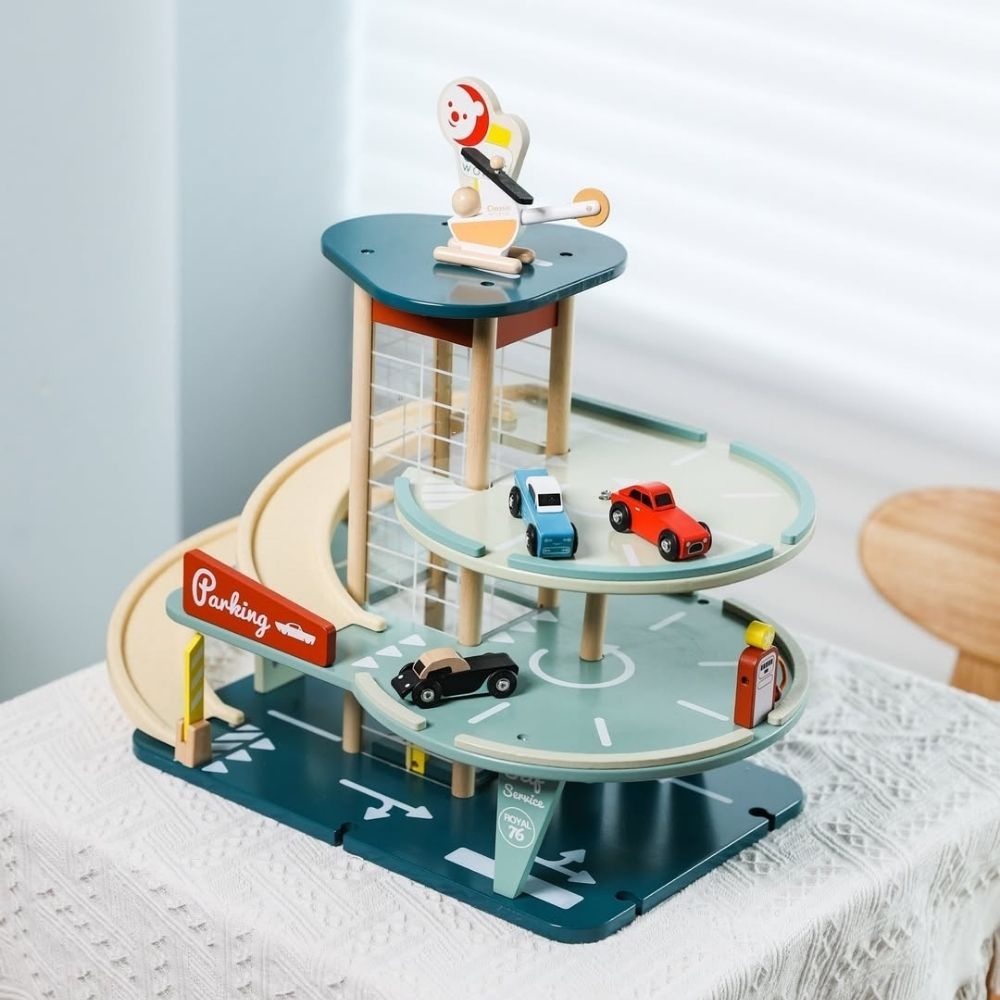 Classic World - Pretend & Play - Vintage Wooden Parking Garage - Image 3