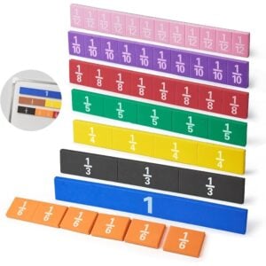 EDX Education - Fraction Tiles - Printed 1 to 12ths - Demo - Magnetic & Foam - 51pcs