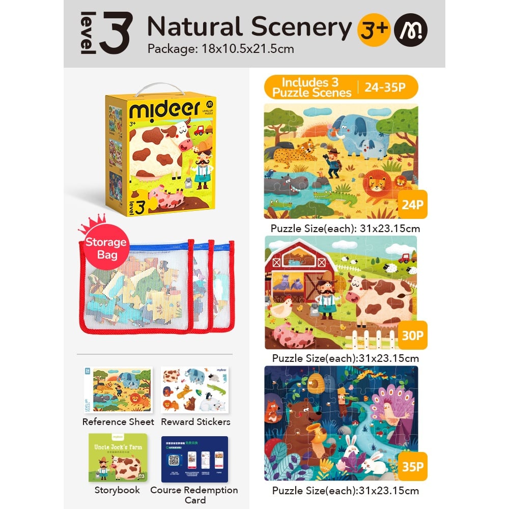 Mideer - Level Up Jigsaw Puzzle for Kids - 3-in-1 - Level 3 Nature - Image 2