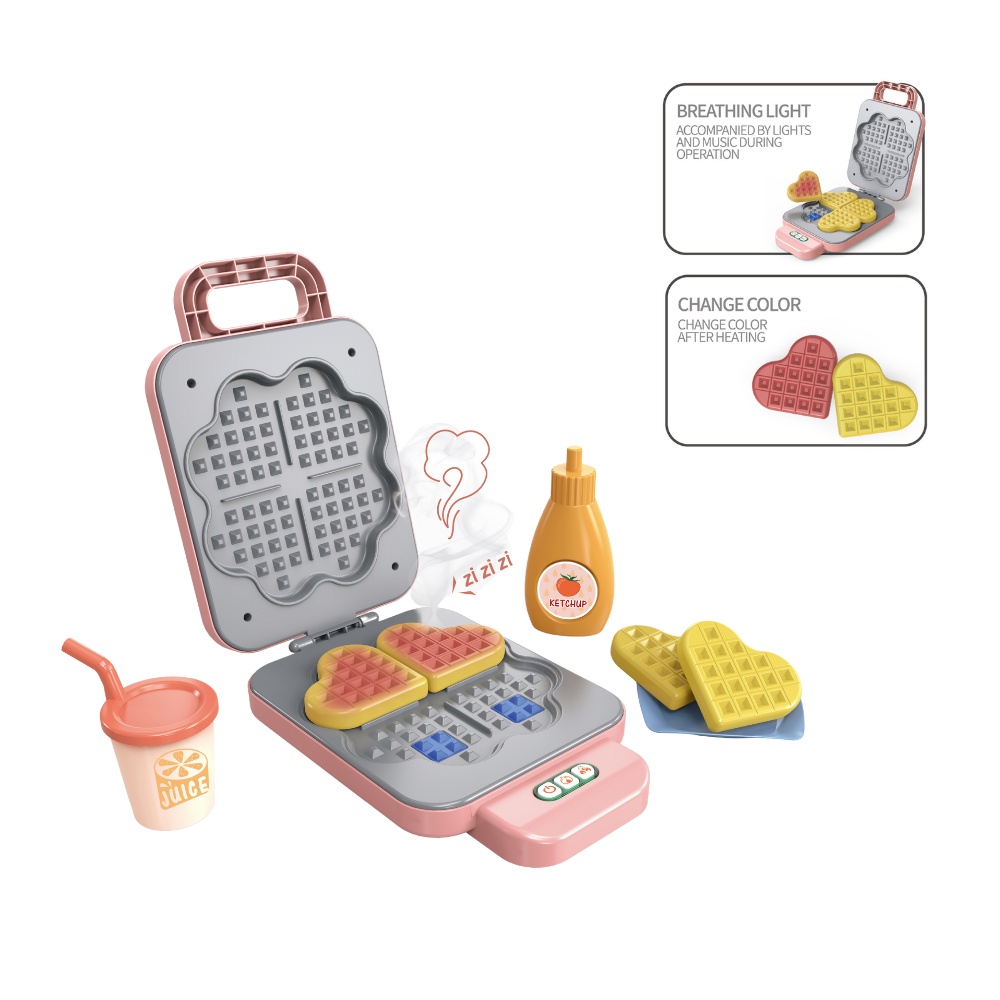 Pretend & Play Waffle Set with Lights, Sound & Colour Changing Food - Pink - Image 2
