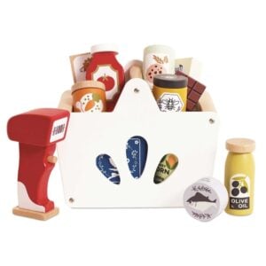 Le Toy Van - Wooden Groceries Set, Shopping Basket and Scanner - 13pcs