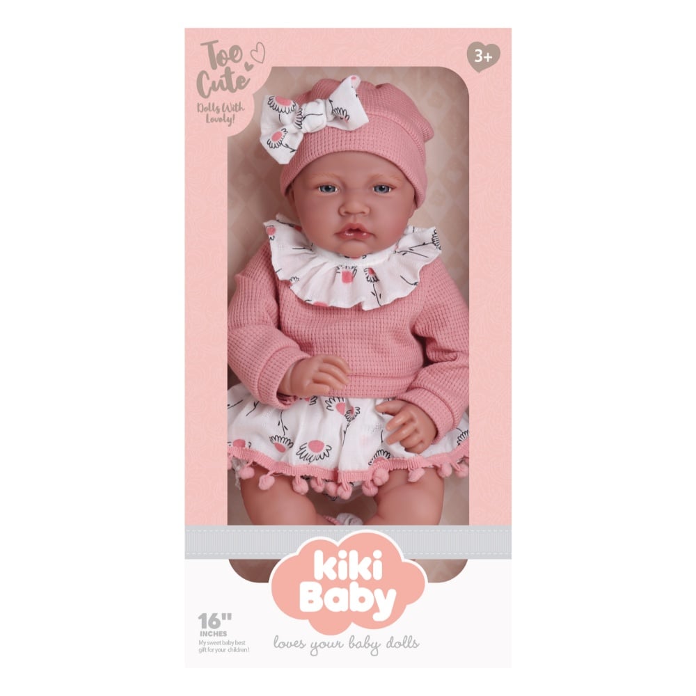 Baby Doll - Soft Cotton Body - Pink Dress, Beanie & Shoes - 40cm