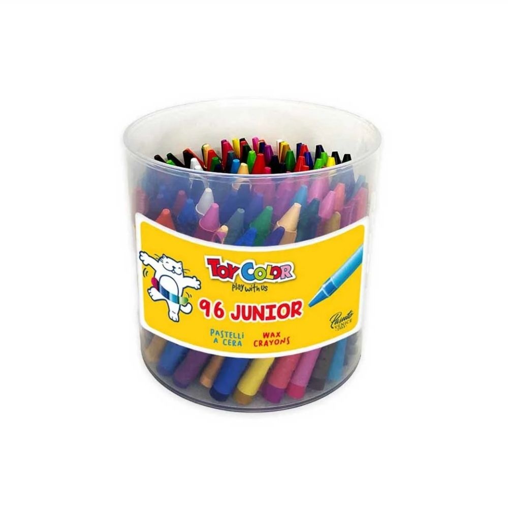 Toy Color - Junior Wax Crayons - Non-Toxic - 96 Pack Jar, 24 Vibrant Colours, 8mm