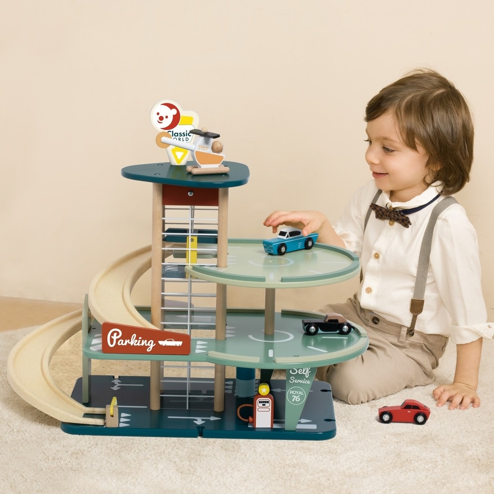 Classic World - Pretend & Play - Vintage Wooden Parking Garage - Image 2