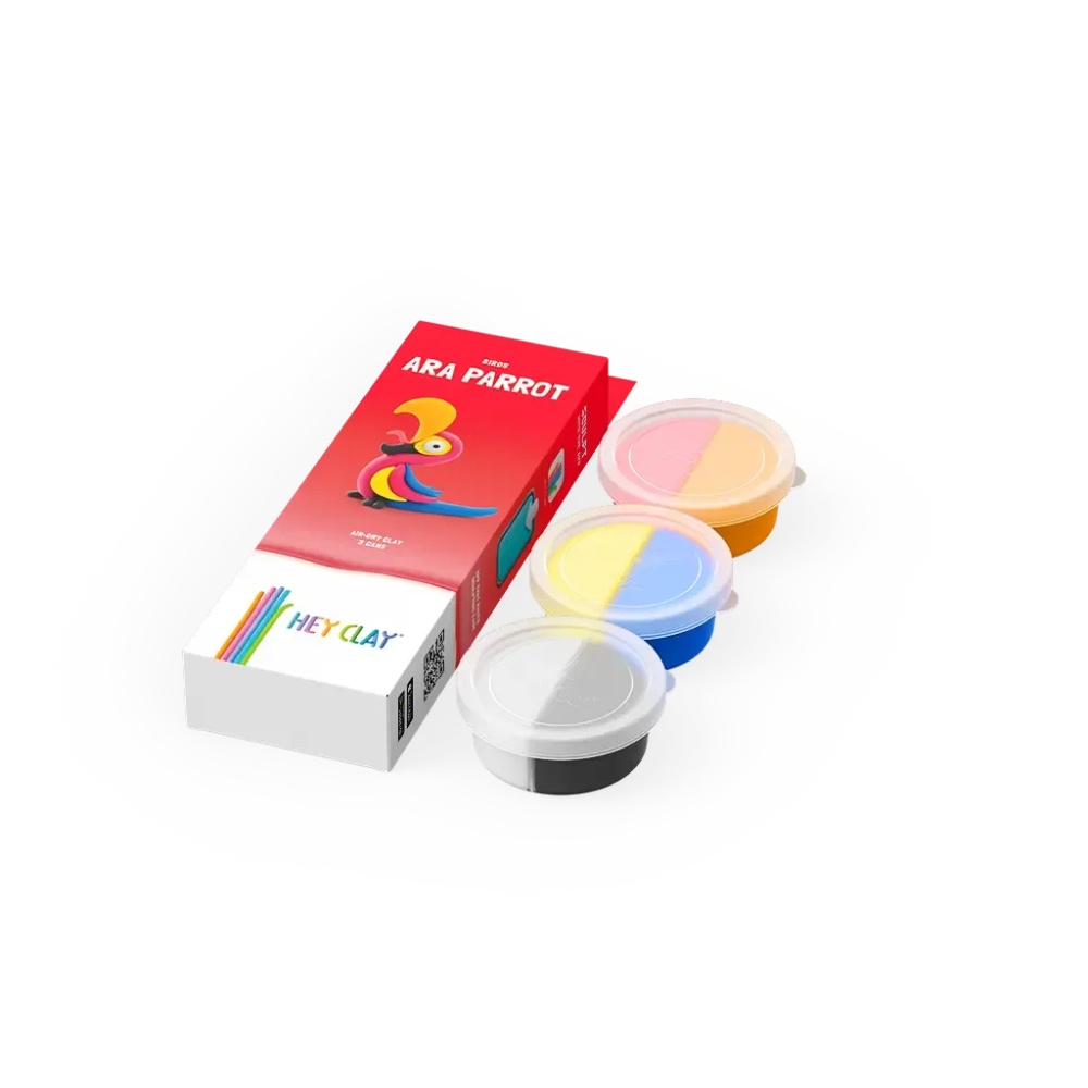 Hey Clay - Modelling Air-Dry Clay with Fun Interactive App - Ara Parrot, series Birds, 3 cans - Image 4