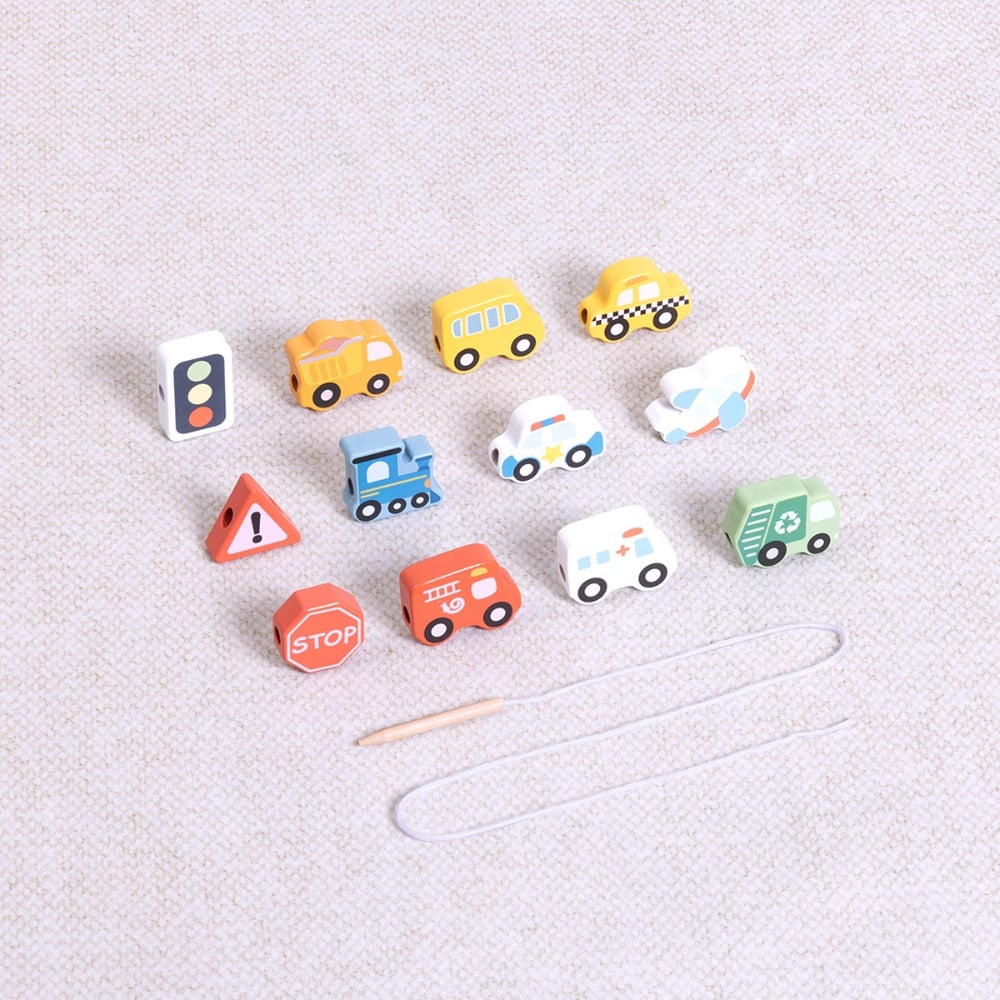 TookyToy - Fine Motor Wooden Lacing Blocks - Transport Set - 13 Pieces - Image 6