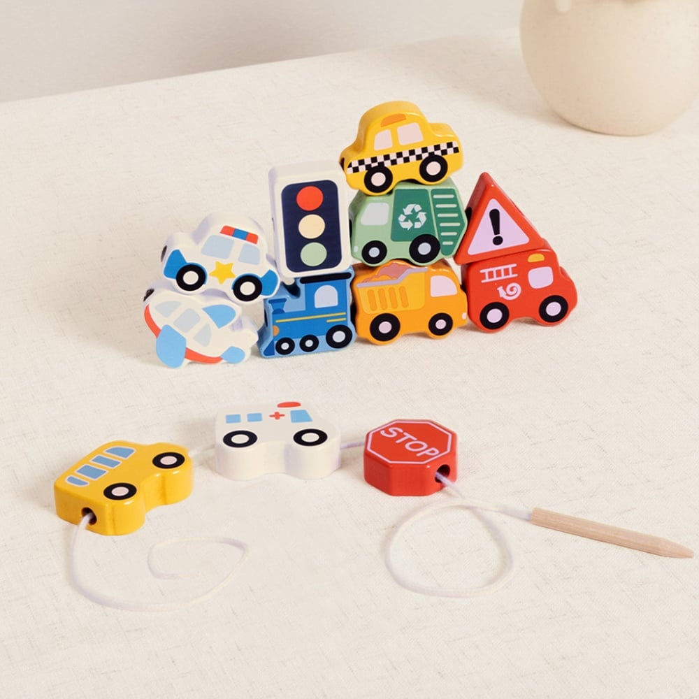 TookyToy - Fine Motor Wooden Lacing Blocks - Transport Set - 13 Pieces - Image 3