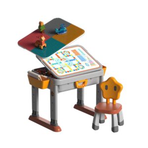 Feelo - 3-in-1 Multi-Functional Building Block Table & Chair (Adjustable) - 55 Pieces-**