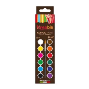 Toy Color - Kreable Matt Acrylic Paint Set - 12 Colours x 2.5ml - Pocket Size Pack