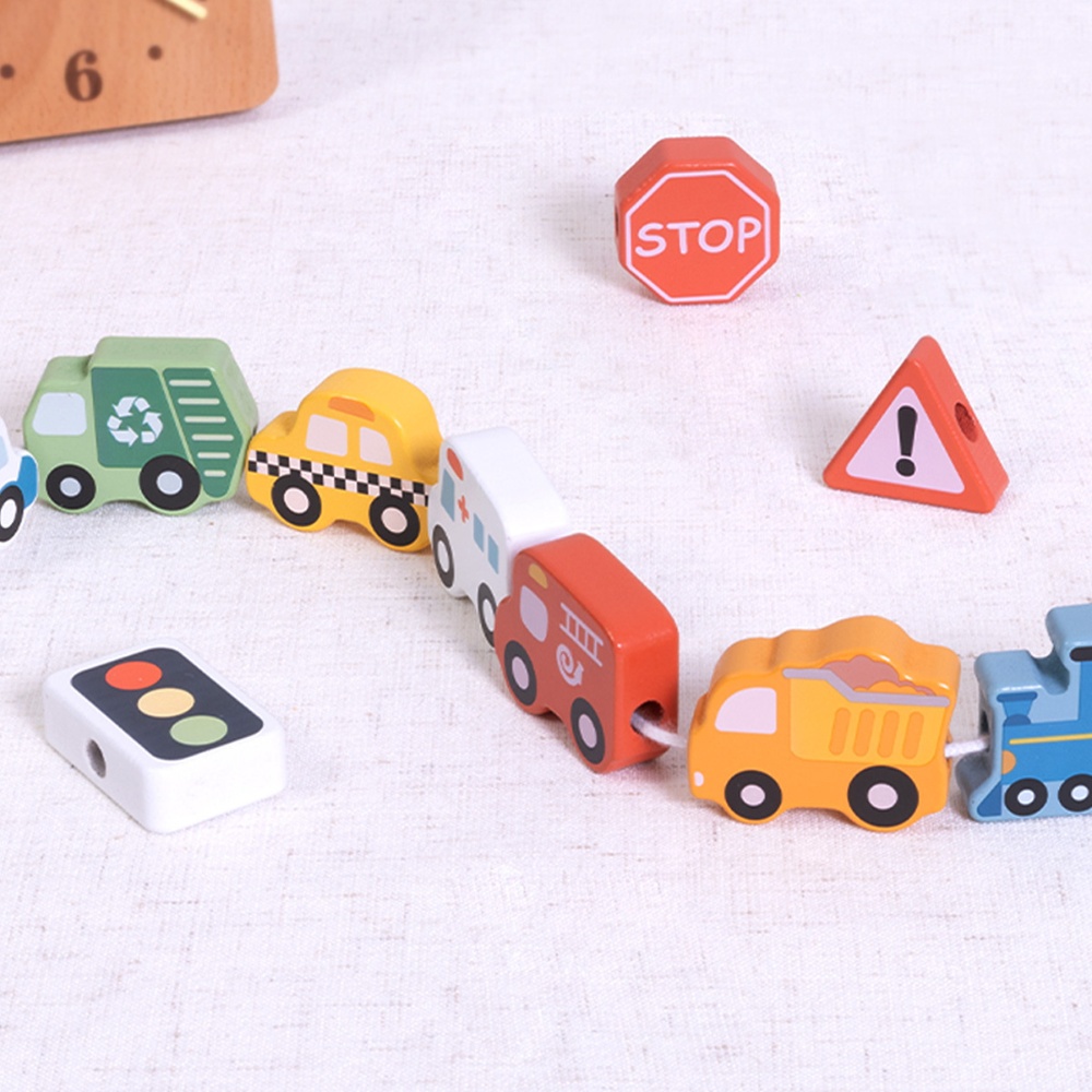 TookyToy - Fine Motor Wooden Lacing Blocks - Transport Set - 13 Pieces - Image 4