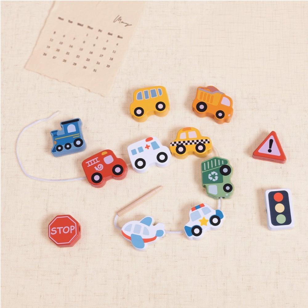 TookyToy - Fine Motor Wooden Lacing Blocks - Transport Set - 13 Pieces - Image 2