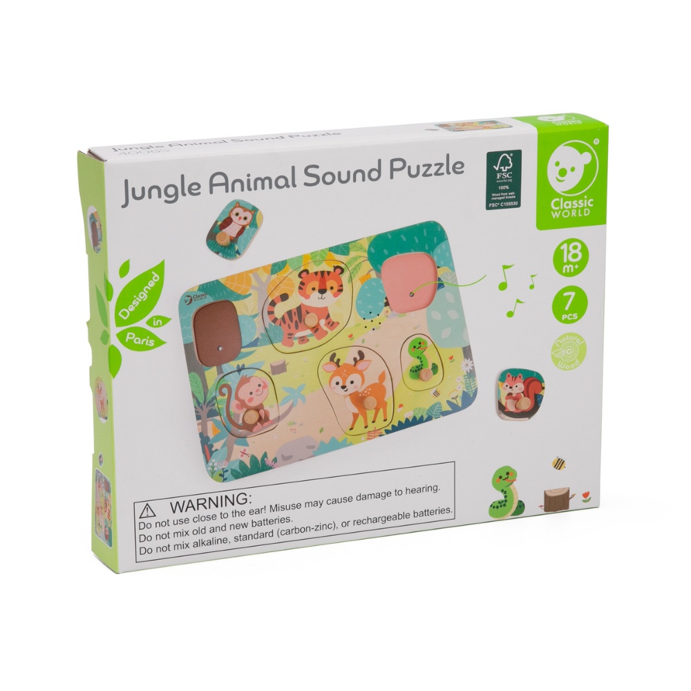 Classic World - Wooden Peg Puzzle - Jungle Animals with Sound - 8pcs - Image 6