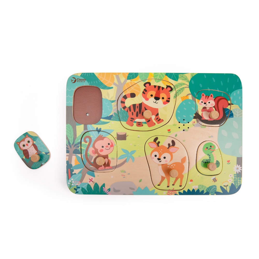 Classic World - Wooden Peg Puzzle - Jungle Animals with Sound - 8pcs - Image 4