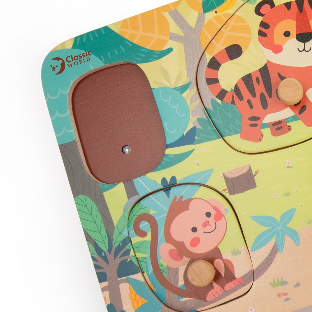 Classic World - Wooden Peg Puzzle - Jungle Animals with Sound - 8pcs - Image 5