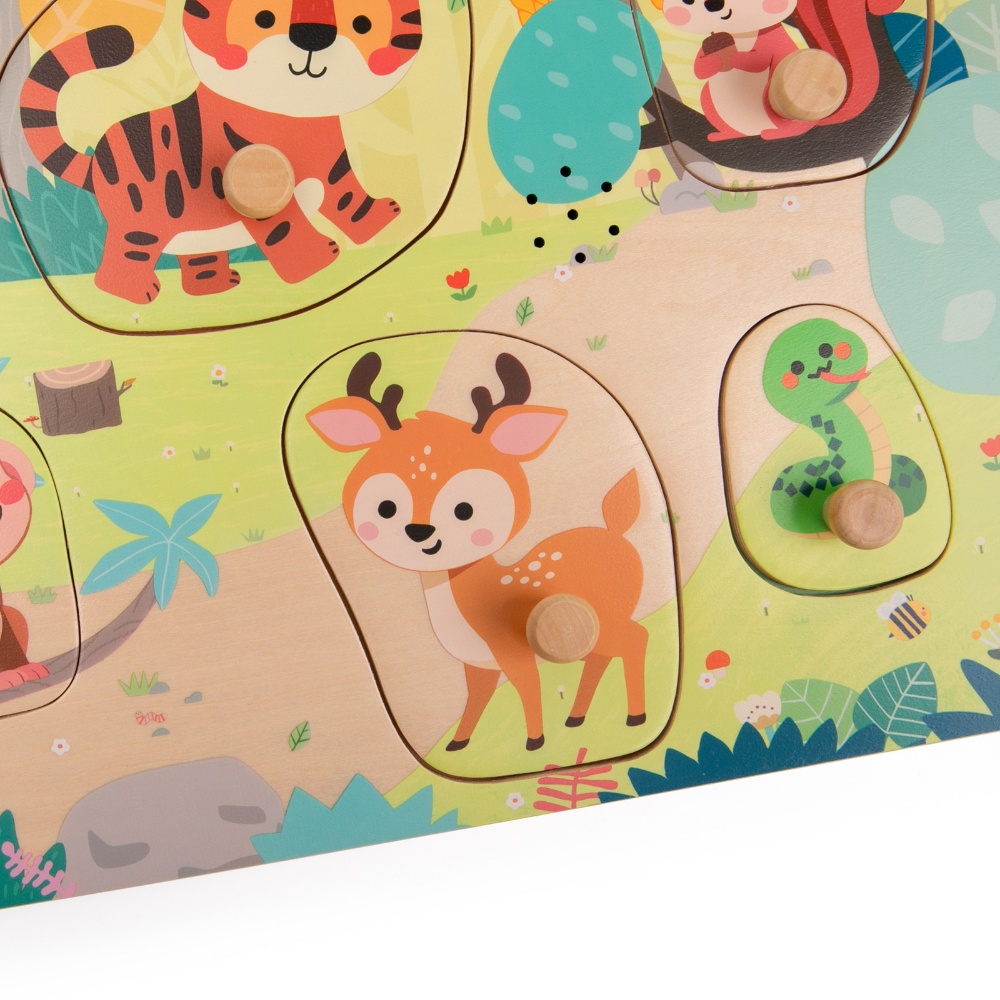 Classic World - Wooden Peg Puzzle - Jungle Animals with Sound - 8pcs - Image 2