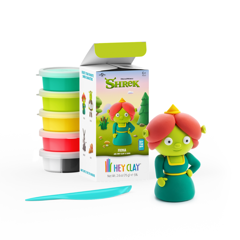 Hey Clay - Modelling Air-Dry Clay with Fun Interactive App - Fiona, Series Shrek, 5 cans
