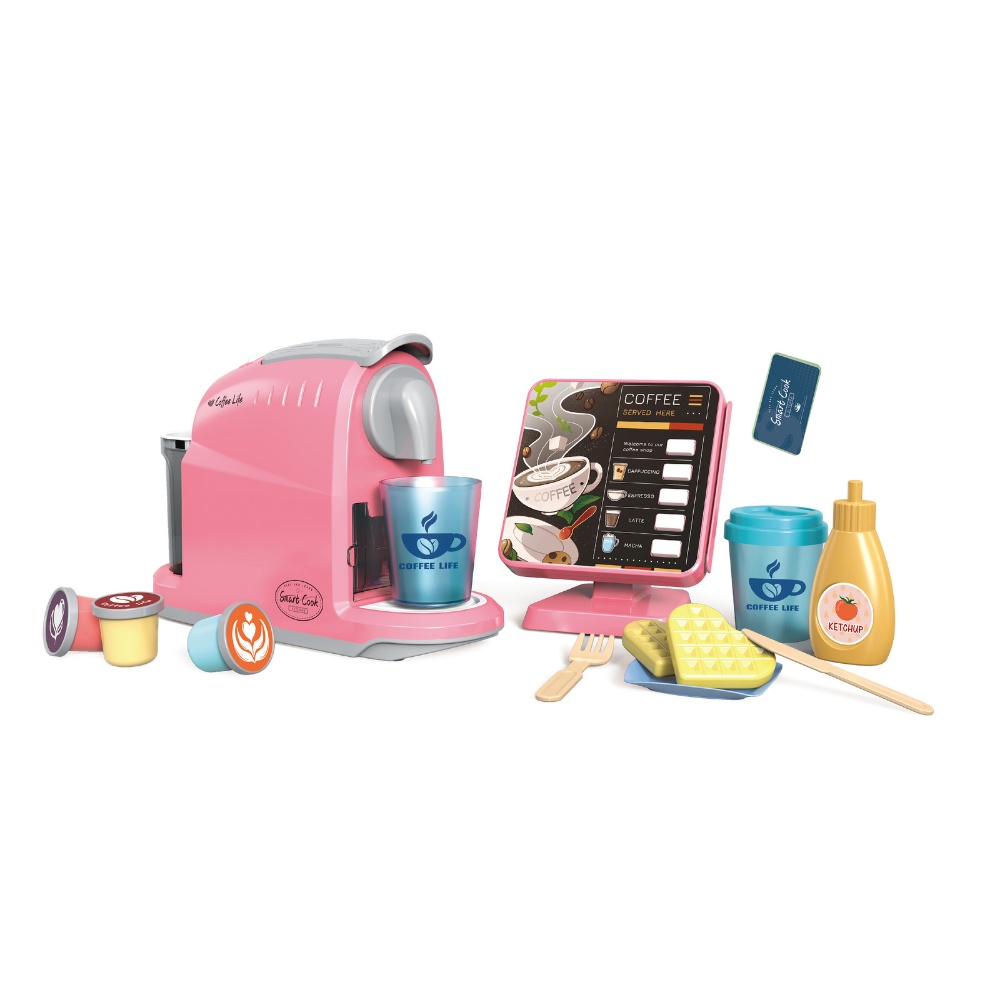 Pretend & Play Coffee Maker & Breakfast Set with Sounds & Colour Changing Cups - Pink