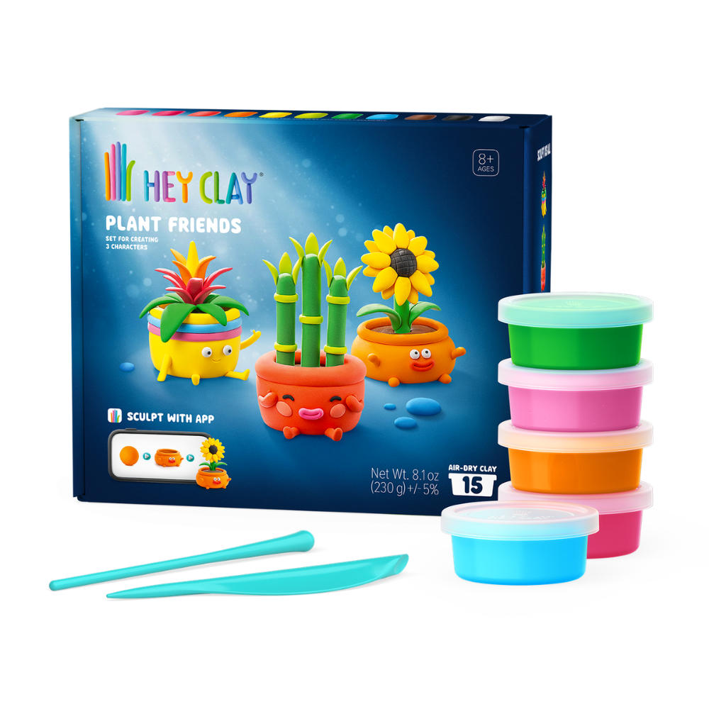 Hey Clay - Modelling Air-Dry Clay with Fun Interactive App - Plant Friends, 15 cans