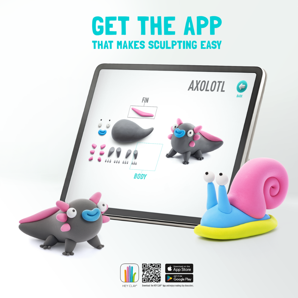 Hey Clay - Modelling Air-Dry Clay with Fun Interactive App - Chameleon, Gastropoda, Axolotl, Series Exotic Pets, 6 cans - Image 8