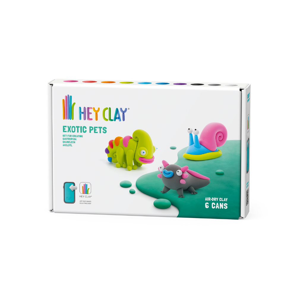 Hey Clay - Modelling Air-Dry Clay with Fun Interactive App - Chameleon, Gastropoda, Axolotl, Series Exotic Pets, 6 cans - Image 7