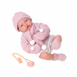 Baby Doll with Soft Body, 12 Sounds, Pink Fluffy Knit Hooded Jacket - 40cm