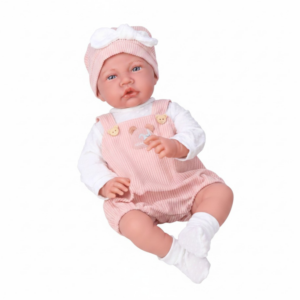 Baby Doll with Soft Body, 12 Sounds, Pink Ribbed Dungaree&Teddy Bear - 40cm