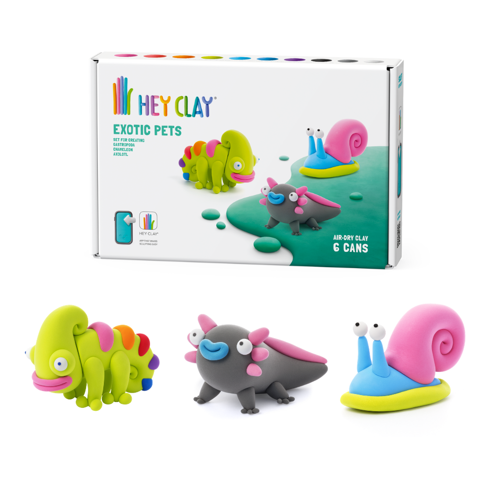 Hey Clay - Modelling Air-Dry Clay with Fun Interactive App - Chameleon, Gastropoda, Axolotl, Series Exotic Pets, 6 cans - Image 9