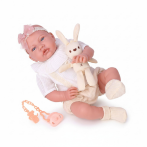 Baby Doll with Soft Body, 12 Sounds, White Lace Outfit +Plush Bunny - 40cm