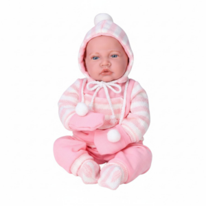 Baby Doll with Soft Body, 12 Sounds, Pink Stripe Knit Snowsuit - 40cm