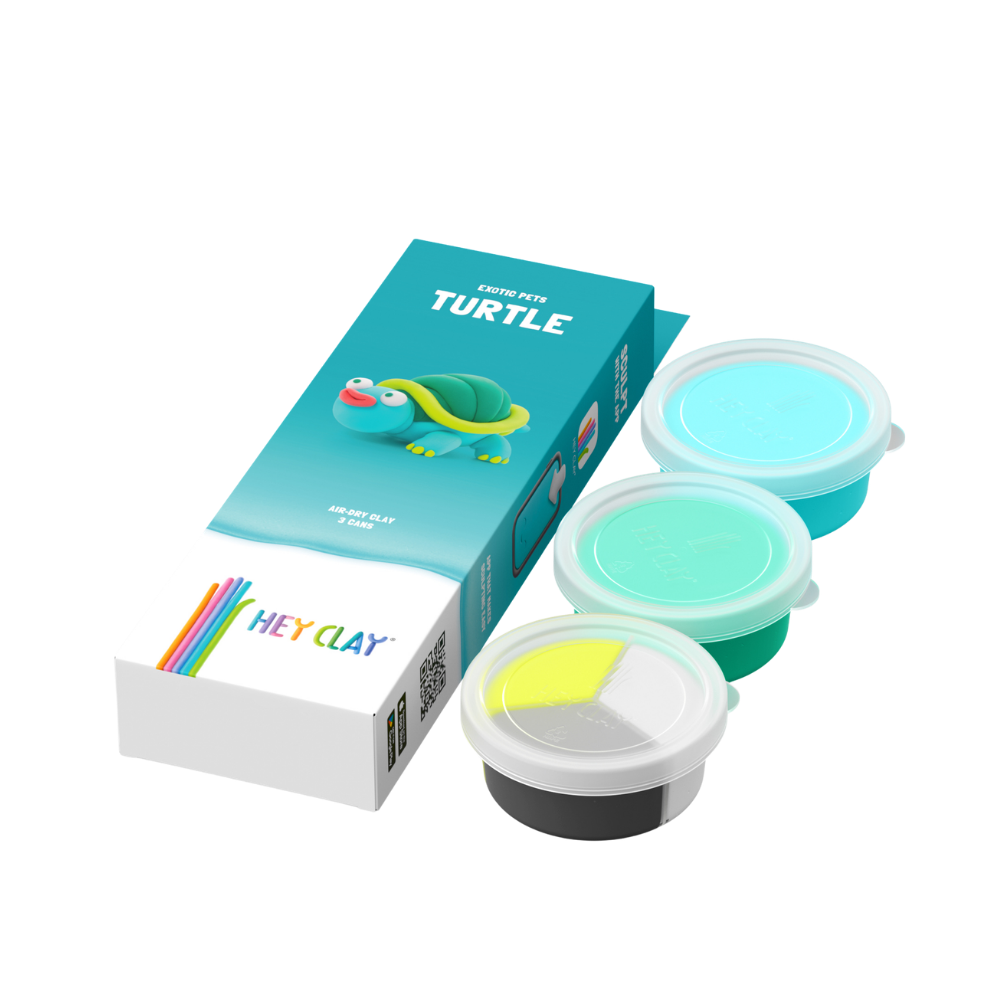 Hey Clay - Modelling Air-Dry Clay with Fun Interactive App - Turtle, Series Exotic Pets, 3 cans - Image 2