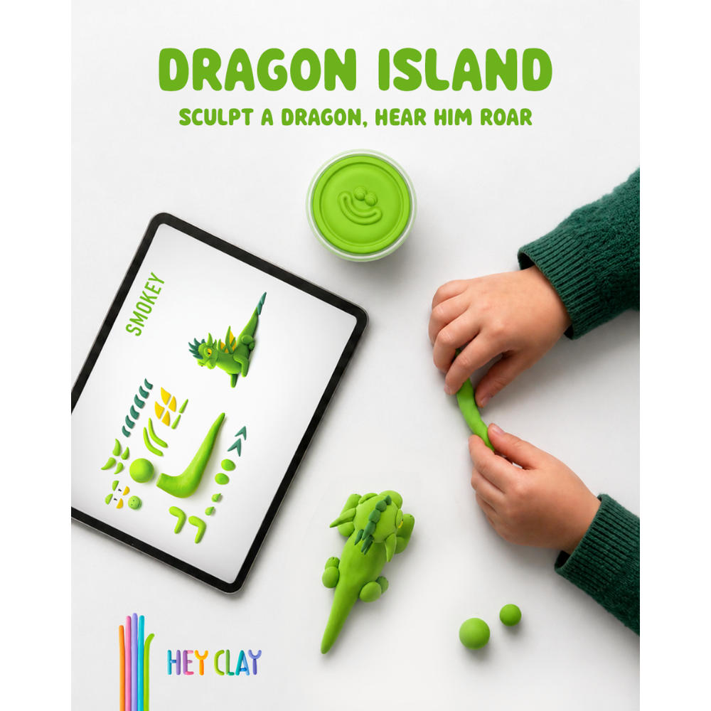 Hey Clay - Modelling Air-Dry Clay with Fun Interactive App - Storm, Series Dragon Island, 3 cans - Image 2
