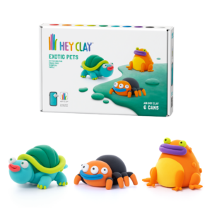 Hey Clay - Modelling Air-Dry Clay with Fun Interactive App - Turtle, Orange frog, Tarantula, Series Exotic Pets, 6 cans
