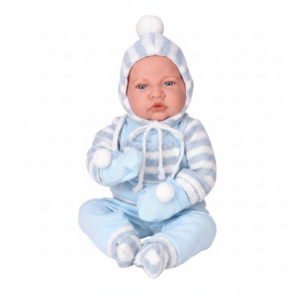 Baby Doll with Soft Body, 12 Sounds, Blue Stripe Knit Snowsuit - 40cm